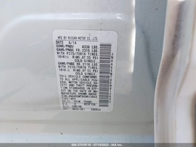 JN8AS5MT9EW612903 Nissan Rogue Select S