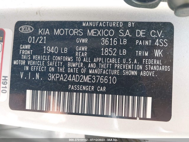 2021 KIA RIO S VIN: 3KPA24AD2ME376610