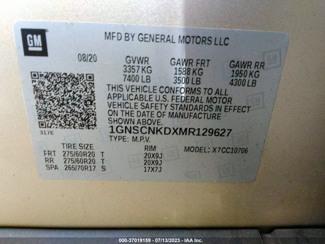 Chevrolet Tahoe Lt 2021 1GNSCNKDXMR129627 Image 9
