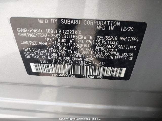 JF2SKARC8MH481548 Subaru Forester Sport