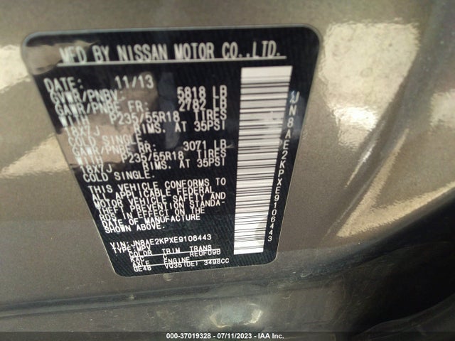 Nissan Quest Sl 2014 JN8AE2KPXE9106443 Image 9