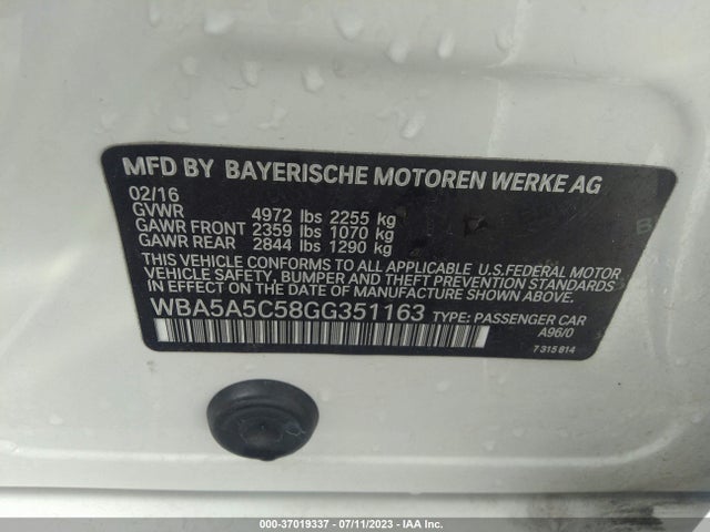 Продажа на аукционе авто 2016 Bmw 528i, vin: WBA5A5C58GG351163, номер лота: 37019337