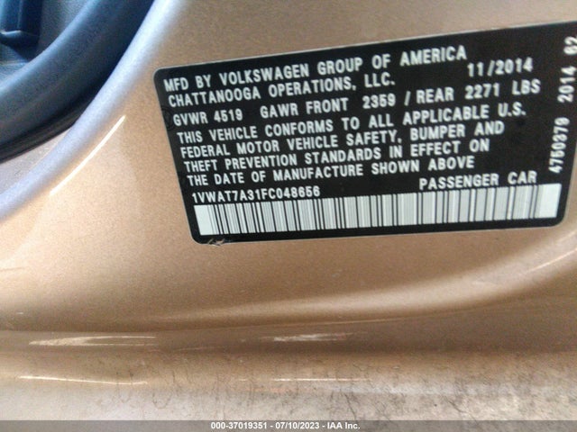 1VWAT7A31FC048656 Volkswagen Passat 1.8t Wolfsburg Ed