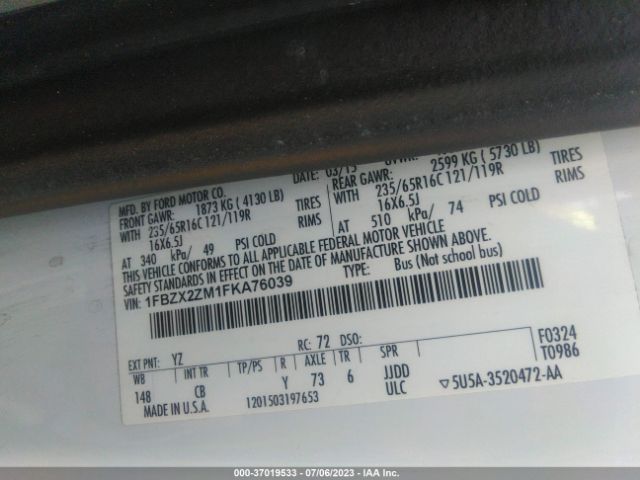 1FBZX2ZM1FKA76039 Ford Transit Wagon Xl/xlt