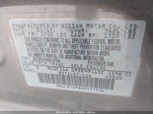 3N1CN7AP8HK447556 Nissan Versa Sedan Sv
