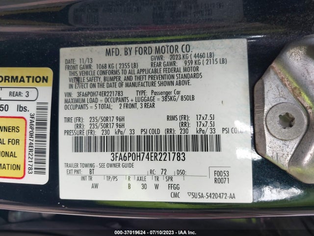 Ford FUSION SE 2014 3FA6P0H74ER221783 Image 16