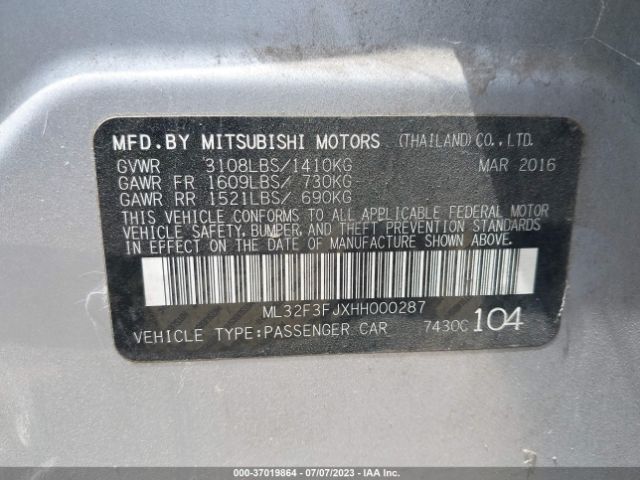 ML32F3FJXHH000287 Mitsubishi Mirage G4 Es