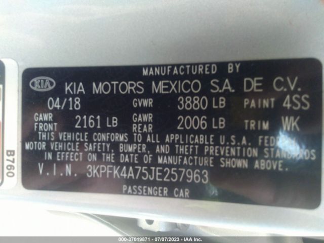 3KPFK4A75JE257963 KIA FORTE LX