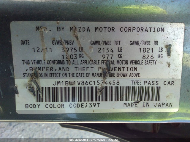 2012 MAZDA MAZDA3 I TOURING VIN: JM1BL1V86C1574458