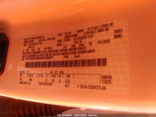 1FTEW1E56KKF30267 Ford F-150 Xl/xlt/lariat
