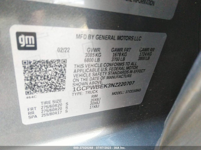 2022 Chevrolet Silverado 1500, VIN: 1GCPWBEK3NZ220707