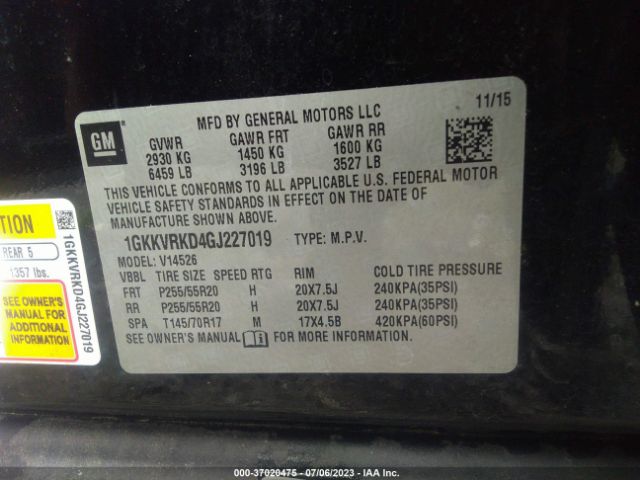 1GKKVRKD4GJ227019 GMC ACADIA SLT