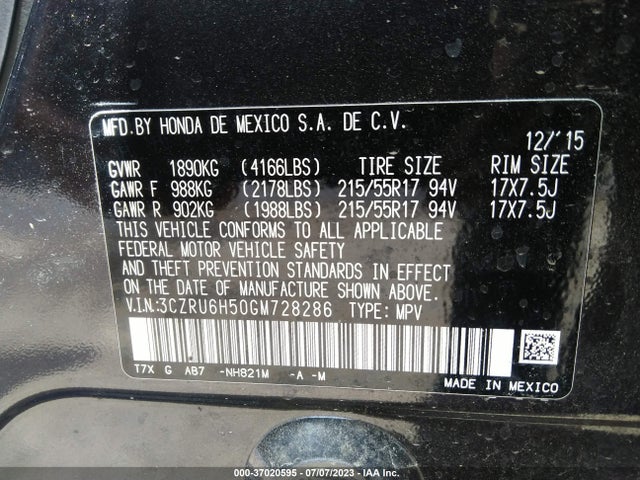 Honda HR-V EX 2016 3CZRU6H50GM728286 Image 9