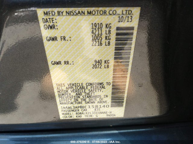 Nissan Altima 2.5 S 2014 1N4AL3AP8EC158140 Image 9