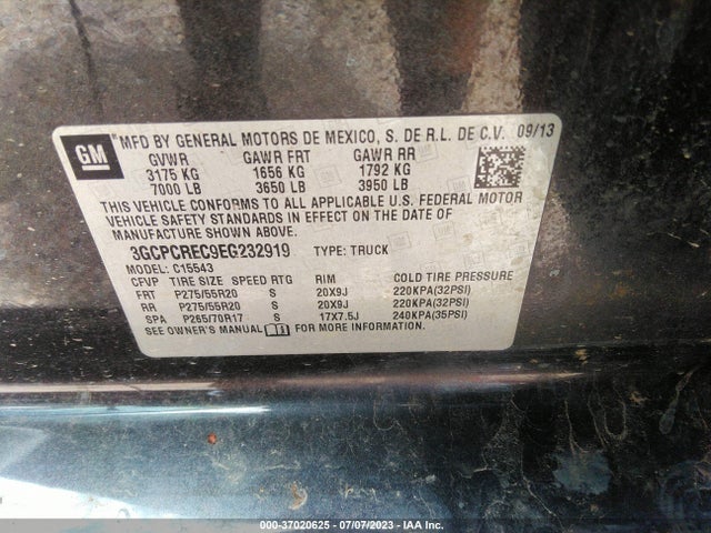 2014 CHEVROLET SILVERADO 1500 LT VIN: 3GCPCREC9EG232919