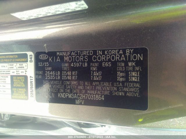 KNDPM3AC2H7031864 KIA Sportage Lx