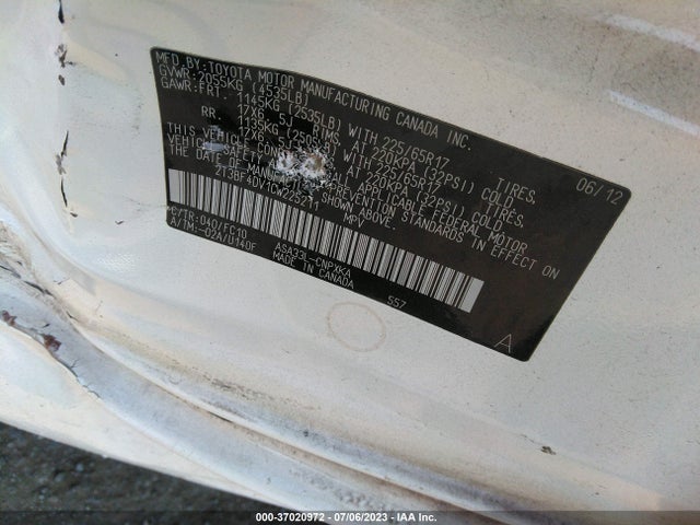 2012 TOYOTA RAV4 VIN: 2T3BF4DV1CW225211