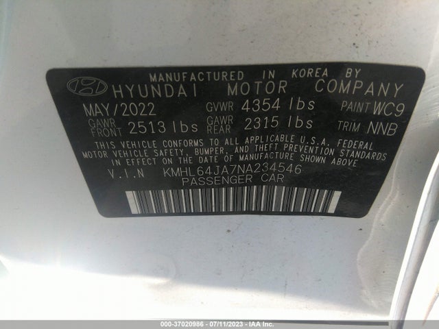 Hyundai SONATA SEL 2022 KMHL64JA7NA234546 Image 15