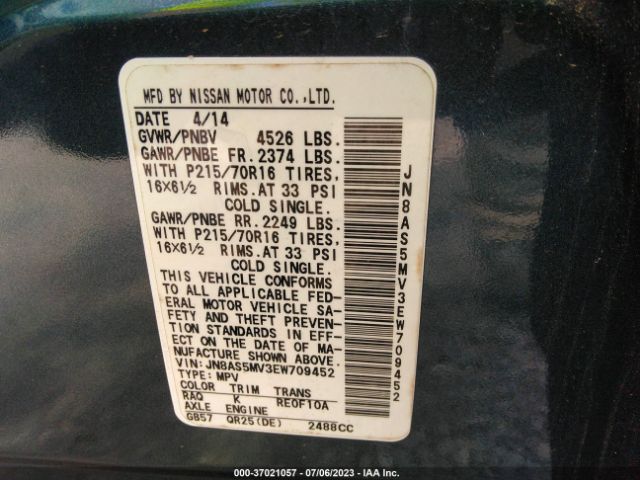 JN8AS5MV3EW709452 Nissan Rogue Select S