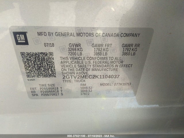 GMC Sierra 1500 Limited Sle 2019 2GTV2MEC2K1104037 Image 9