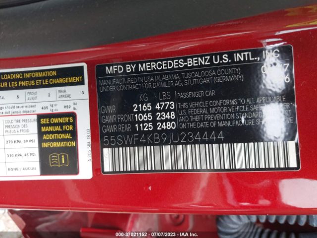 55SWF4KB9JU234444 Mercedes-Benz C-class C 300