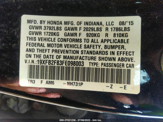 Honda Civic Sedan Ex 2015 19XFB2F83FE098003 Image 9