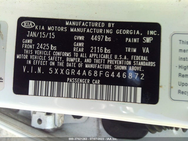 KIA Optima Sxl Turbo 2015 5XXGR4A68FG446872 Image 15