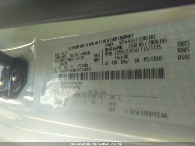2022 Ford E-Series, VIN: 1FDEE3FN4NDC14089