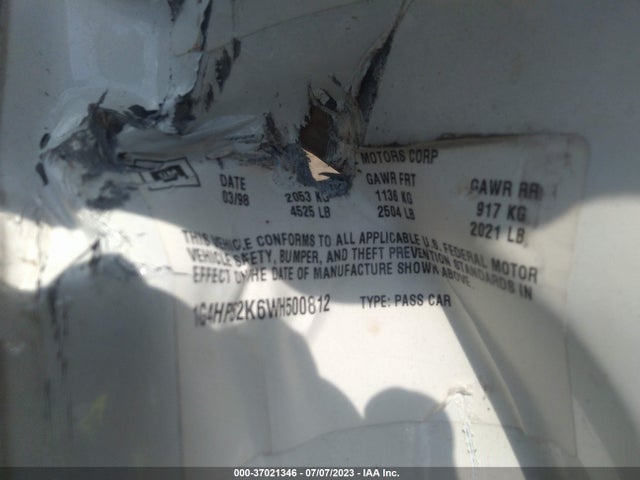 1998 BUICK LESABRE CUSTOM VIN: 1G4HP52K6WH500812