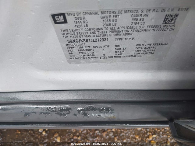 Chevrolet TRAX LS 2018 3GNCJKSB1JL272931 Image 9