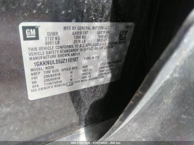 1GKKNULS9JZ110187 GMC ACADIA SLT