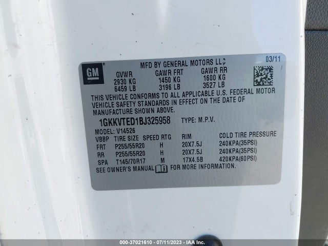 2011 GMC ACADIA DENALI VIN: 1GKKVTED1BJ325958