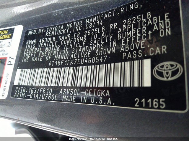 2014 TOYOTA CAMRY L/LE/XLE/SE/SE SPORT VIN: 4T1BF1FK7EU460547