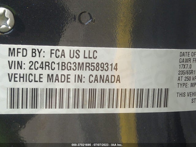 2C4RC1BG3MR589314 Chrysler Pacifica Touring L