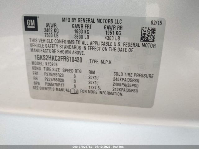 1GKS2HKC3FR610430 GMC Yukon Xl Slt