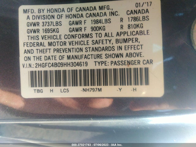 Honda Civic Coupe Lx-p 2017 2HGFC4B09HH304619 Image 9