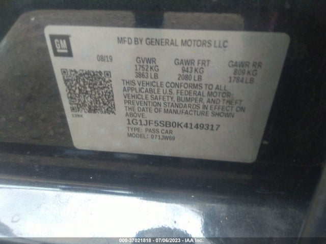 Chevrolet Sonic Premier 2019 1G1JF5SB0K4149317 Image 9