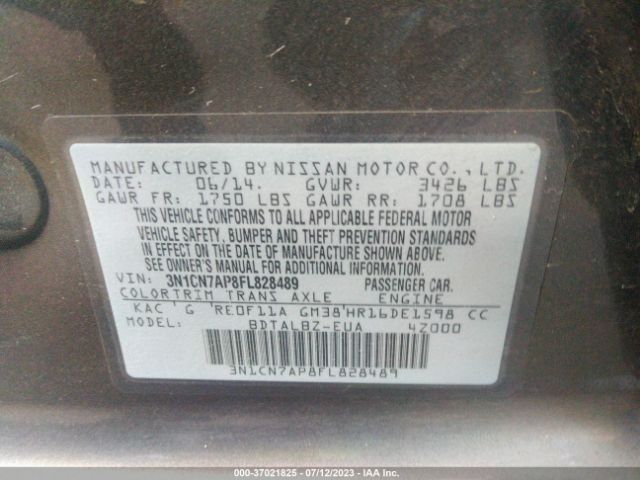 3N1CN7AP8FL828489 Nissan Versa S/s Plus/sl/sv