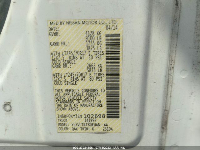 1N6BF0KY3EN102698 Nissan Nv Sv