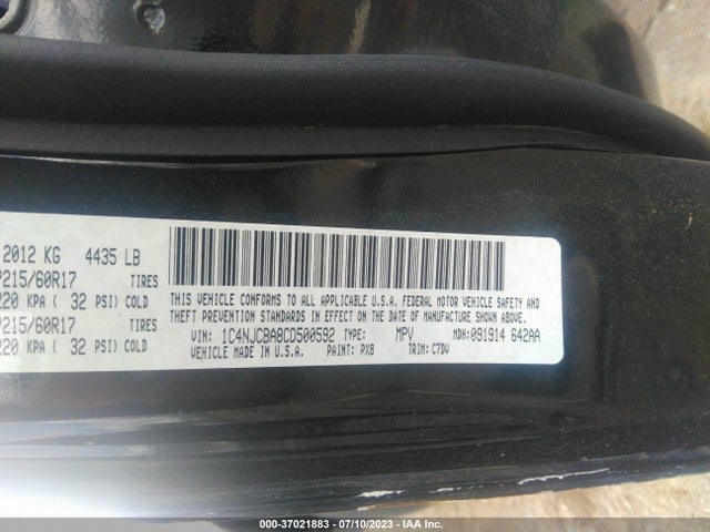 2012 JEEP COMPASS SPORT VIN: 1C4NJCBA8CD500592