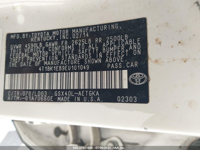 2014 TOYOTA AVALON LIMITED VIN: 4T1BK1EB9EU101049