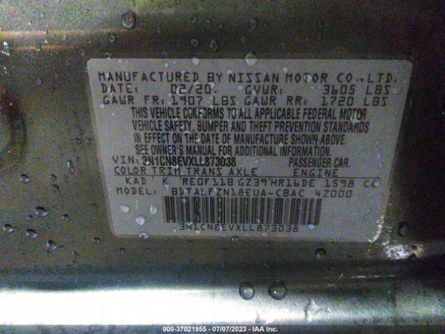 3N1CN8EVXLL873038 Nissan VERSA SV