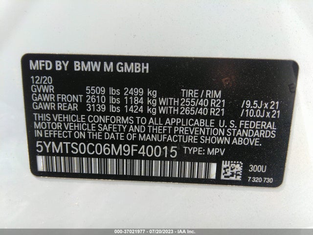 2021 BMW X3, VIN: 5YMTS0C06M9F40015