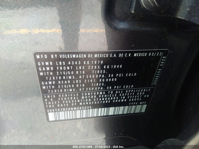 3VVTX7B28NM060033 Volkswagen TAOS SE