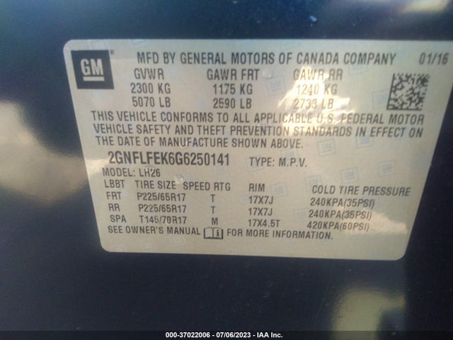 Chevrolet EQUINOX LT 2016 2GNFLFEK6G6250141 Image 9