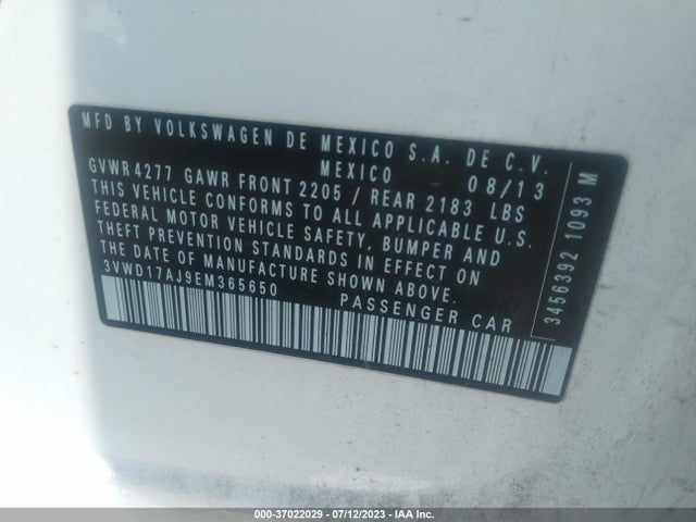 3VWD17AJ9EM365650 Volkswagen Jetta Sedan Se