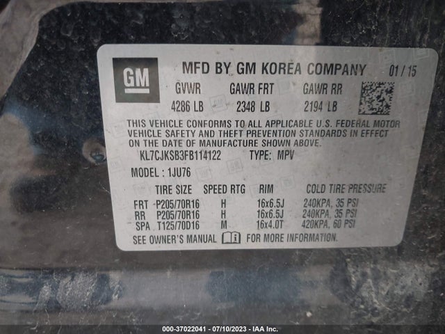 Chevrolet TRAX LS 2015 KL7CJKSB3FB114122 Image 9