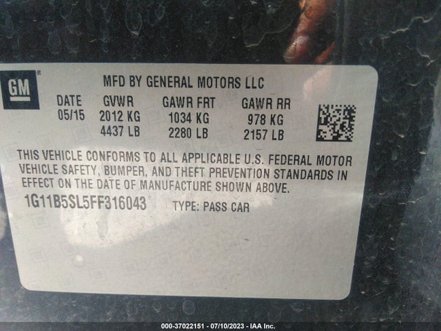 Chevrolet MALIBU LS 2015 1G11B5SL5FF316043 Image 10