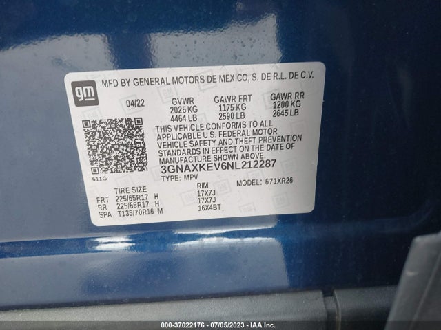 Chevrolet EQUINOX LT 2022 3GNAXKEV6NL212287 Image 9