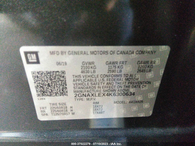 Chevrolet EQUINOX LT 2019 2GNAXLEX4K6300634 Image 15